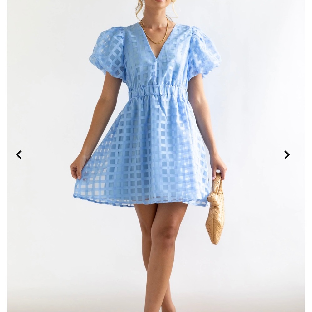 NWT Baby Blue sheer shoulder dress
